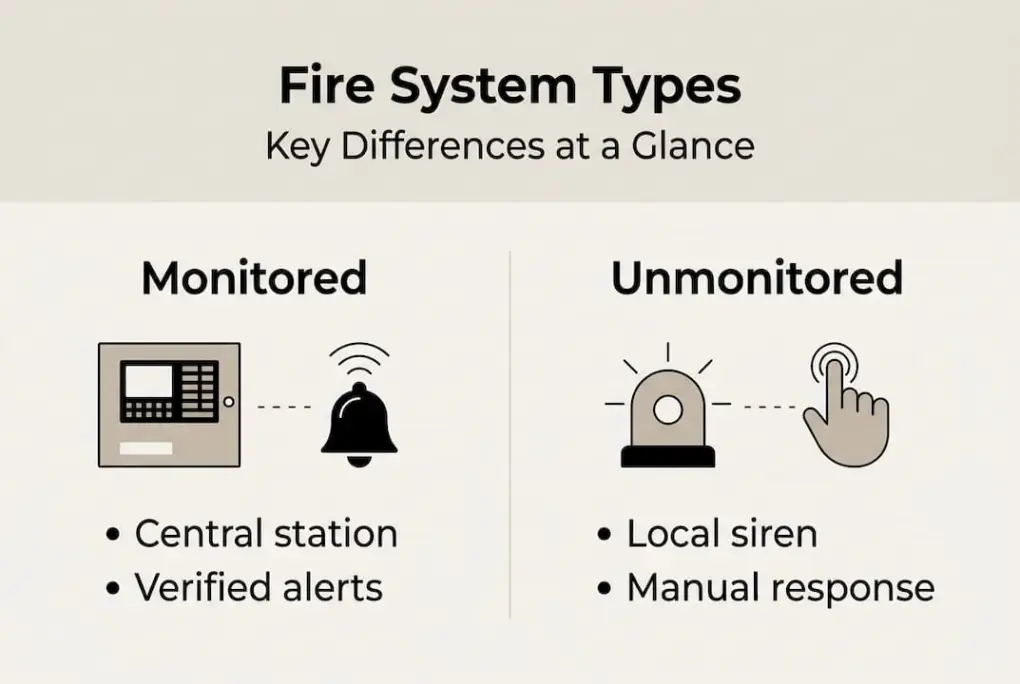 Infographic comparing monitored and unmonitored fire alarms
