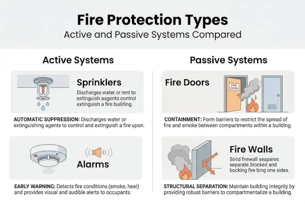 Infographic of active and passive fire systems