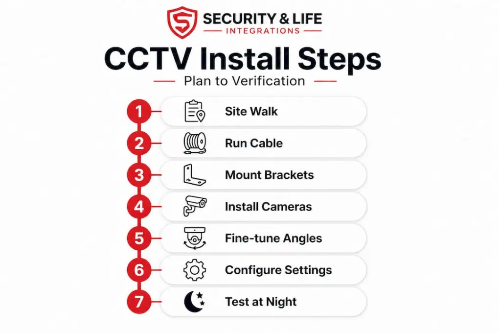 Infographic showing CCTV installation step sequence