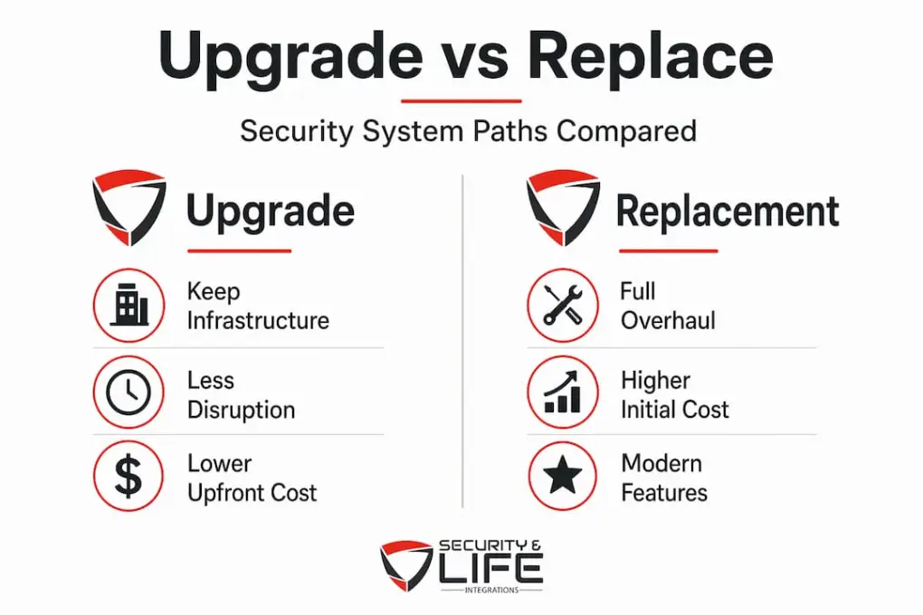 Infographic comparing upgrade versus replacement for security systems