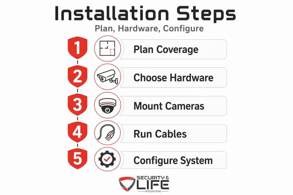 Infographic showing steps in surveillance installation process