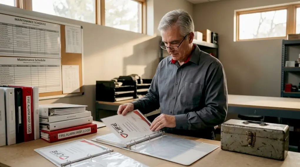 Supervisor files fire alarm inspection documents