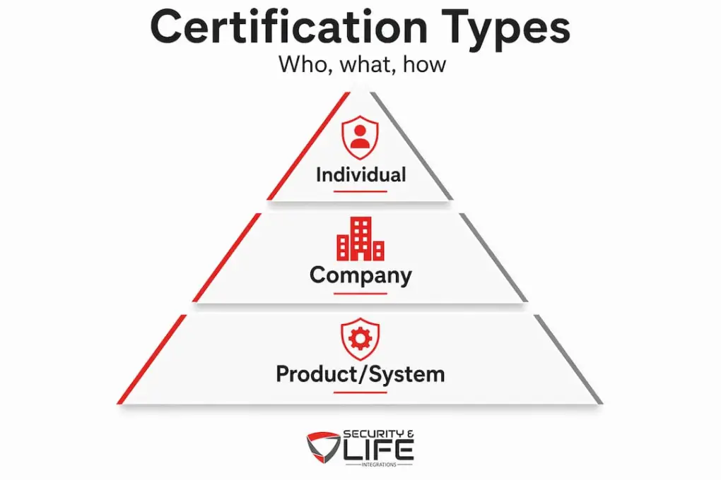 Hierarchy pyramid of fire alarm certification types