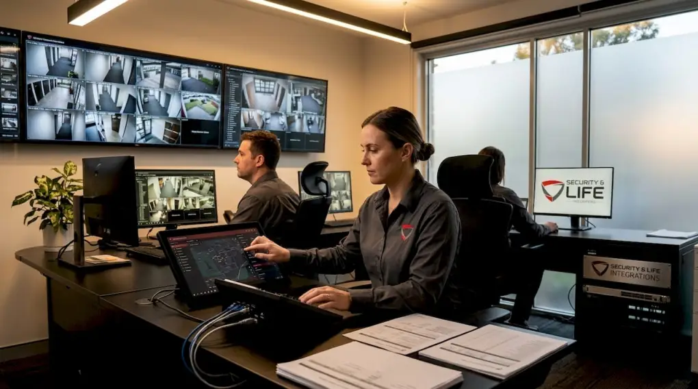 Security control room with operators managing automation