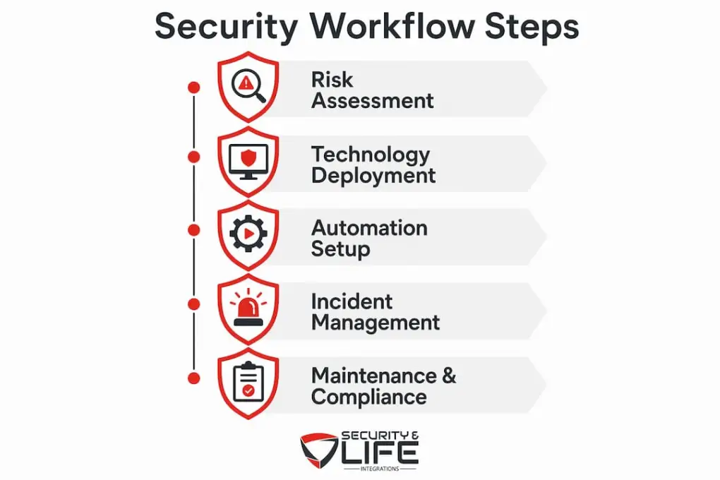 Infographic illustrating property security workflow steps