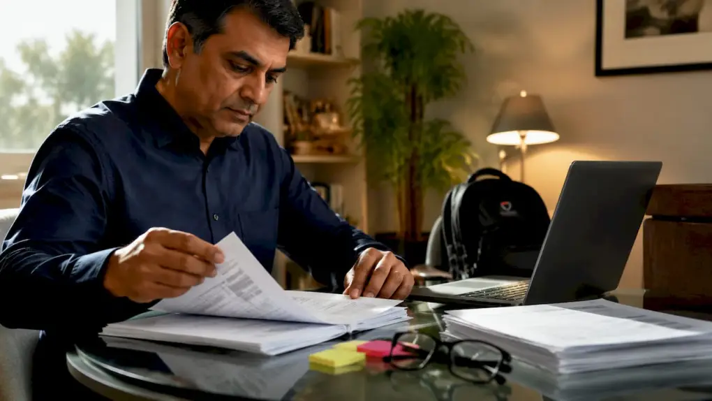 Man reviewing RBAC policy documents at desk
