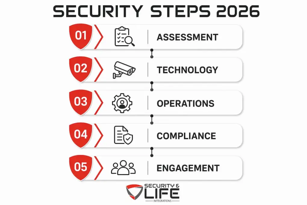Infographic with top property security improvement steps